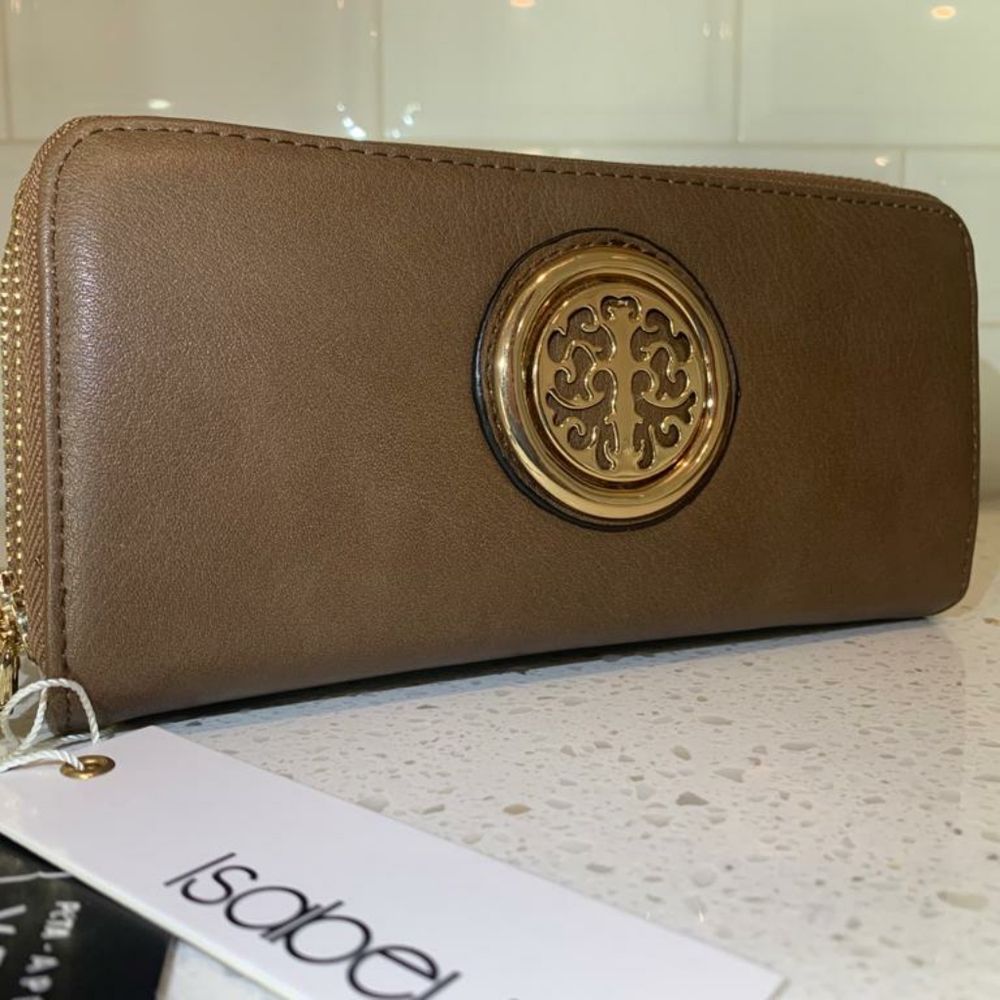 Brown double zipper hand wallet